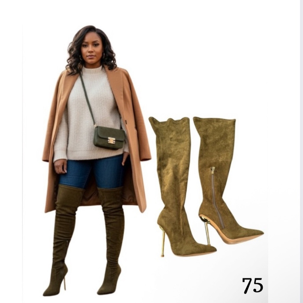 Cape Robbin Sheek thigh high green boots with golden heel S/6 - Picture 16 of 16